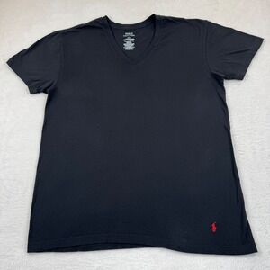 Polo Ralph Lauren V-Neck T-Shirt Mens L Black Red Pony Logo Classic Fit‎ Cotton